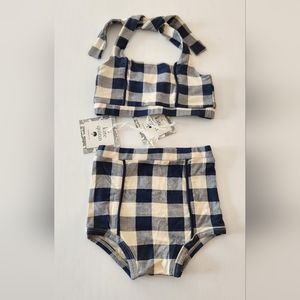 NWT Kate Quinn Piped Retro Halter Top 2 Piece Sunsuit Blue Gingham 18-24 M
